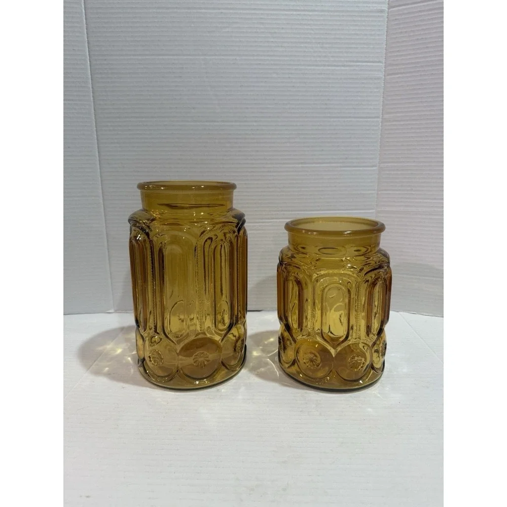 Vintage Amber Moon & Stars Glass Canisters (Set of 2) – No Lids